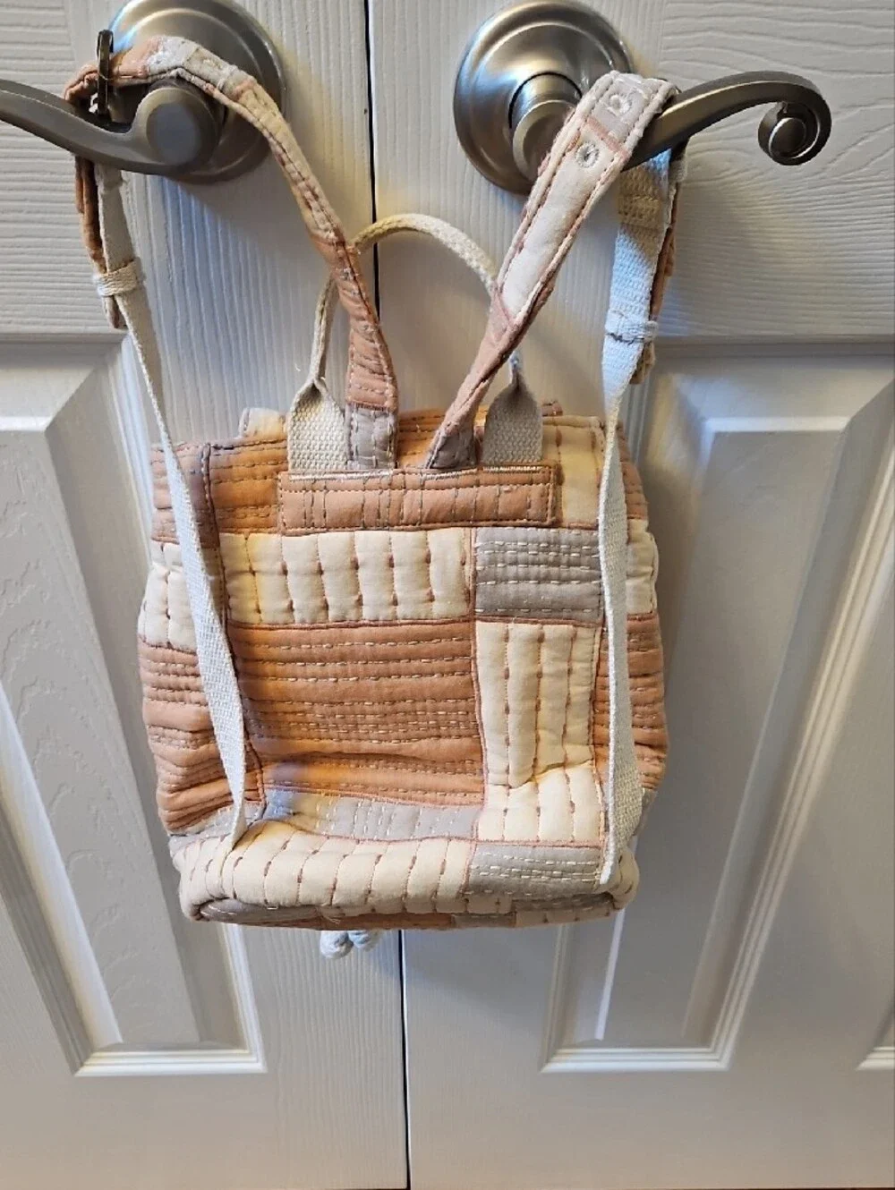 Quilted Patchwork Mini Backpack - Cream & Tan